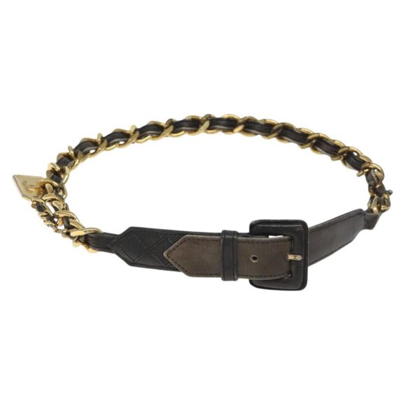 CHANEL Chain Belt metal Lamb Skin Black Gold CC Auth - Picture 1 of 12
